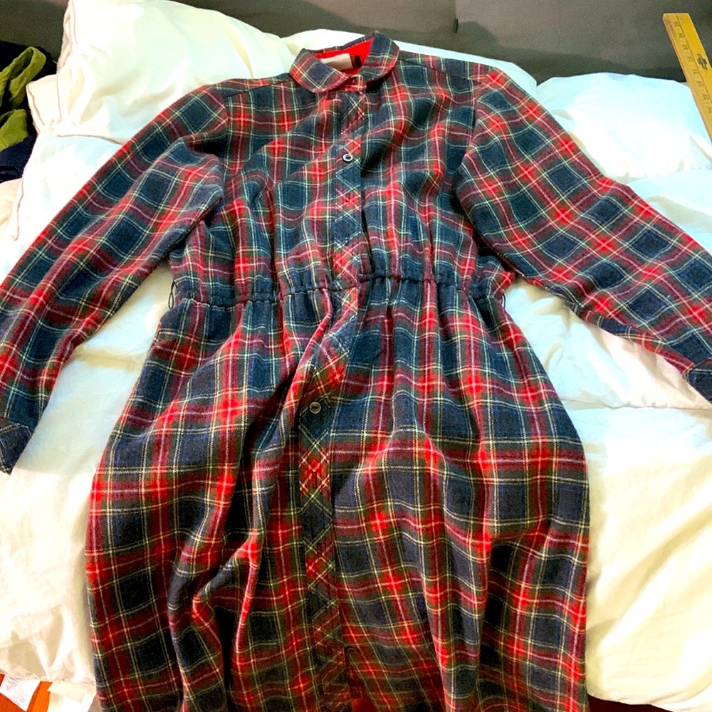 Vintage EJM wool blend plaid long sleeve button up dress